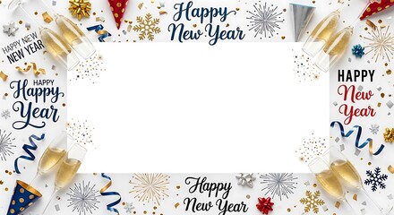 Happy New Year festive border with champagne