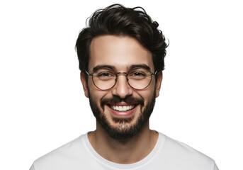 Smiling man with glasses and beard isolated on transparent background