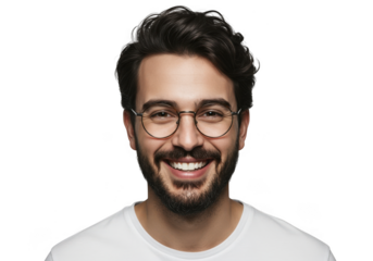 Smiling man with glasses and beard isolated on transparent background
