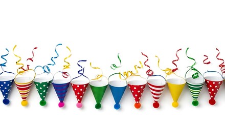 Colorful party hats with streamers border