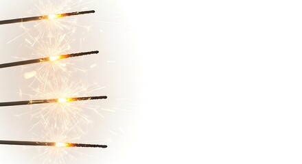 Glowing holiday sparklers on white backdrop