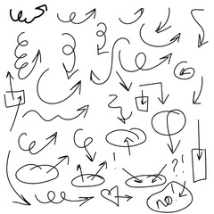 Arrows and lines of different shapes, black and white sketch. Vector illustration. Circles, curves and arrows, a set of silhouettes, isolated on a white background02