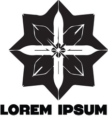 abstract black and white star floral star logo, geometric flower icon