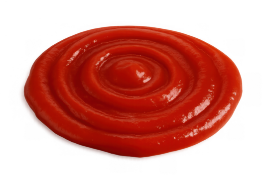 Red tomato ketchup swirl dollop, a classic condiment or sauce blob for fast food dishes, with transparent background