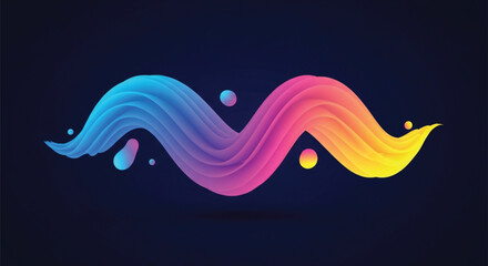 Abstract colorful fluid wave with spheres on a dark blue gradient background