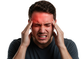 Man experiencing a severe headache isolated on transparent background