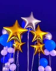 Golden Christmas stars with ribbon