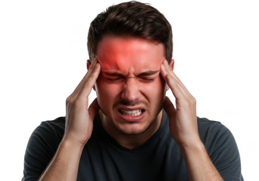 Man experiencing a severe headache isolated on transparent background