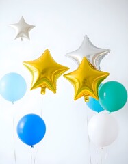 Golden Christmas stars with ribbon