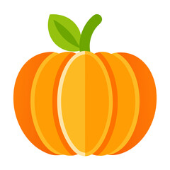 Bright orange pumpkin with green leaf and stem silhouette