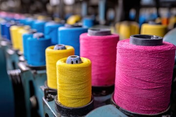 Colorful Yarn Spools in a Textile Factory - A Close-Up View.