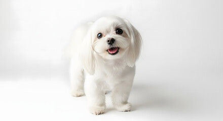 Adorable Maltese puppy with fluffy white fur looking directly at camera, perfect for pet adoption campaigns and heartwarming animal content needs