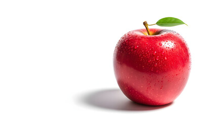 Crisp, vibrant red apple glistening with water droplets, a healthy and refreshing treat perfect for snacks and promoting wellness, ideal for a food blog!