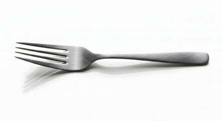 Elegant brushed metal fork for modern dining promotions, use in culinary designs, and food photography projects needing a touch of sophisticated simplicity