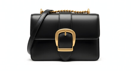 Elevate your style with this sleek, modern black shoulder bag featuring a striking gold buckle and chain, perfect for adding a touch of luxury to any outfit