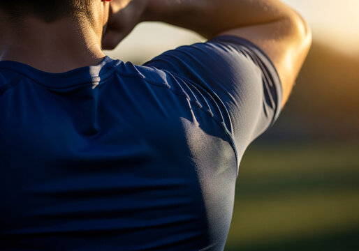 Close-up of Athlete in Athletic Wear Stretching Outdoors at Sunset - Powered by Adobe