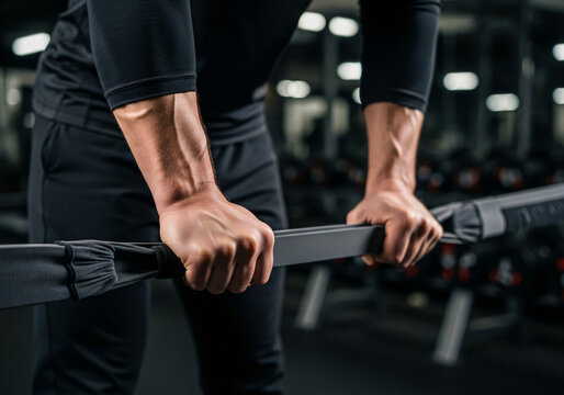 Close-up of Athletic Man's Hands Training with Equipment in a Gym