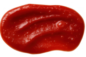 Ketchup sauce smear creating a delicious red blob with a savory texture on a transparent backdrop, ideal for food designs