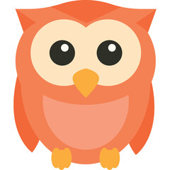 Orange Owl Cartoon Character Cute Adorable Bird with Big Eyes and Orange Beak and Feet Isolated on White Background Simple Flat Design Style