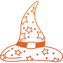 Orange Wizard Hat With Stars and Dots Transparent Background For Halloween Celebration And Magic Theme Illustration