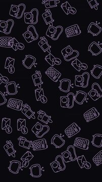 4k wallpaper iphone with random pattern of wallet, camera, envelope, phone icons simple animation movement. Suitable for wallpaper iphone, presentations, web design or etc needed technology look