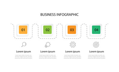 Design infographic template 4 step or option. 4 step journey information graphic with line connected and icons can be used for workflow layout, presentation work and web graphic design.