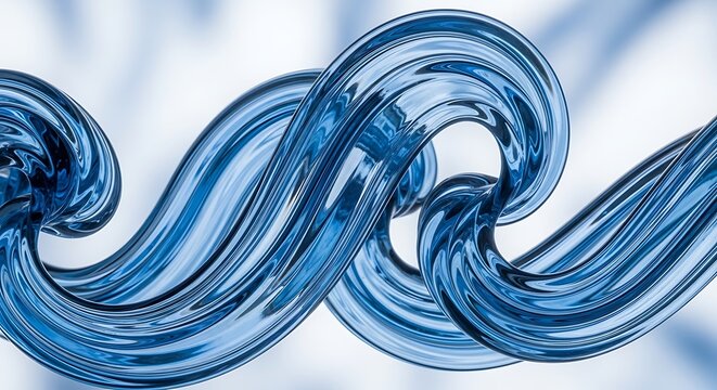 Abstract blue liquid glass form with smooth flowing curves.