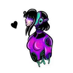 Synthwave Sci-Fi Girl with Neon Headset Sticker
