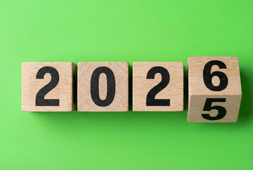 2026 New Year date text on wooden blocks close up