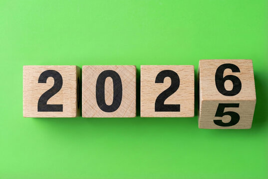 2026 New Year date text on wooden blocks close up