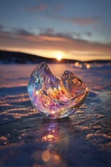 Frozen Ice Sphere At Sunset Over A Lake