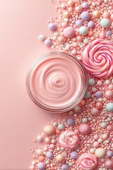 Pink Cosmetics Cream Display With Candy Decor