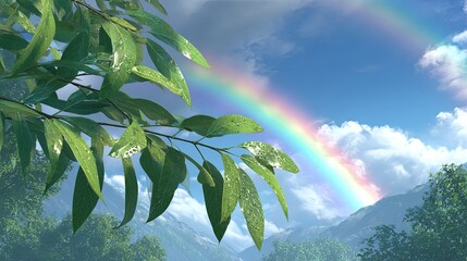 Colorful Rainbow Over Lush Forest