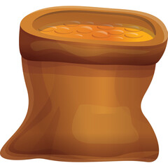 Open Brown Sacks Filled With Golden Coins And A Transparent Background