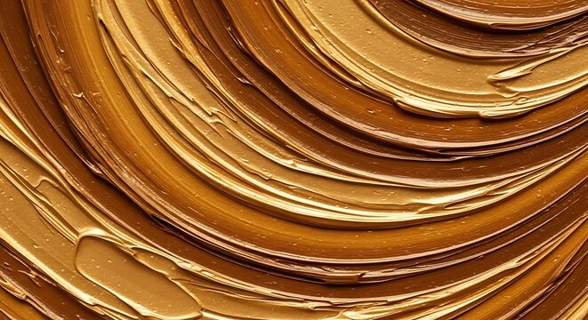 Abstract background texture of thick, swirling, rich brown and gold metallic paint strokes creating a luxurious, flowing pattern - Powered by Adobe