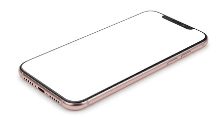 Modern smartphone with blank screen mockup isolated on white background for easy design template use