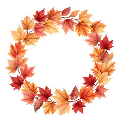 Obraz premium Watercolor Maple Leaf Wreath isolated on a transparent background
