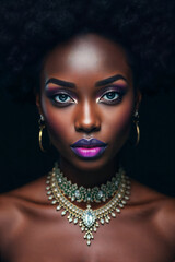 Powerful Young Black Woman with Afro, Dramatic Lighting