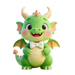 Fototapeta premium Cute Green Dragon With Bow Tie And Wings