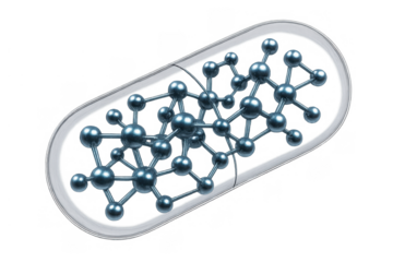 Medicine molecule structure in transparent capsule symbolizing advanced pharmacy and scientific research