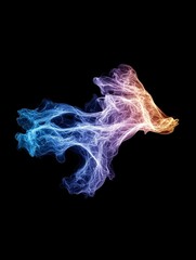 Fototapeta premium An abstract depiction of swirling colored smoke or gas, transitioning from blue to purple and orange, set against a stark black background.