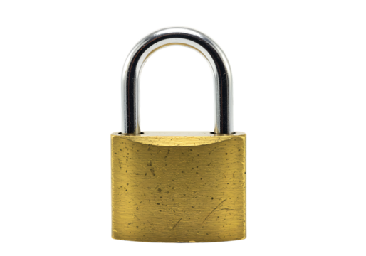 Brass padlock with metal shackle offering reliable security solution