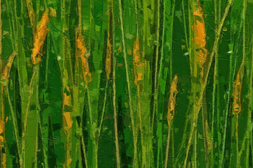 Fototapeta premium Various oil paintings, flowers, bamboo forests, roses, peonies, mountain scenery, wheat ears, waves