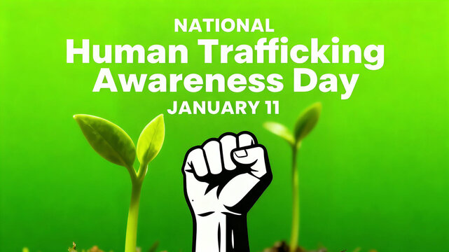 Sprout Fist Element, representing Human Trafficking Awareness Day, Hope Struggle, and Anti Traffic Philosophy, suitable for social welfare and human rights propaganda materials.
