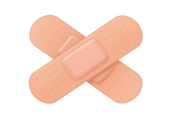 Crossed bandages adhesive medical first aid care on black background