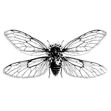 Cicada insect illustration detailed wings vintage style entomology art drawing graphic