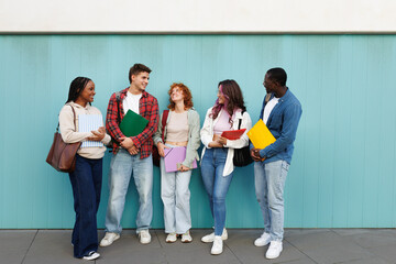 Diverse group of students engaging in friendly conversation