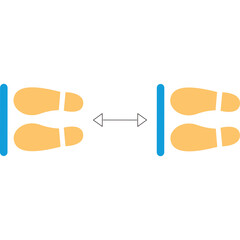 Orange Footprints On Transparent Background With Blue Vertical Lines Indicating Direction Forward Or Backward
