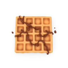 Golden square waffle with subtle chocolate splashes, viewed from above