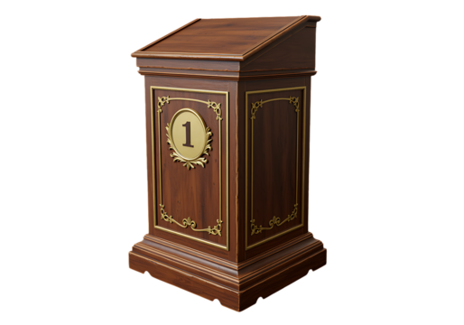 Elegant wooden podium with number one ideal for presentations and speeches